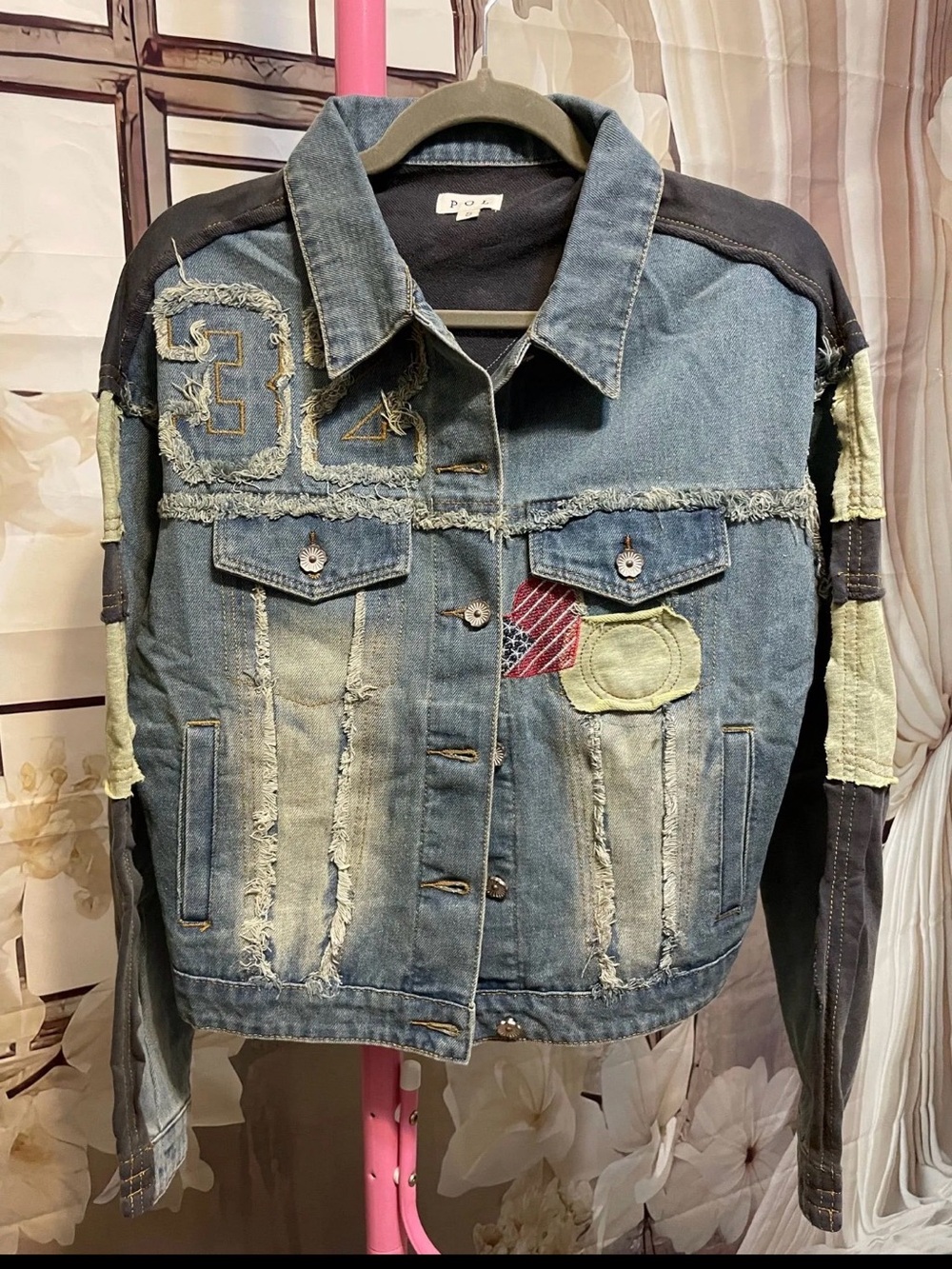 NWOT POL Distressed Patchwork Denim Jacket - Picture 1 of 2
